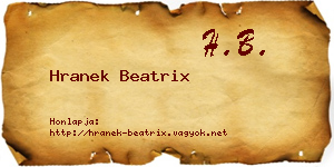 Hranek Beatrix névjegykártya